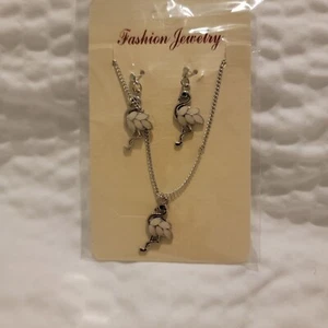 Fashion Womens Silver Cream Ostrich Adjustable Charm Necklace Earring Set - Imagen 1 de 6