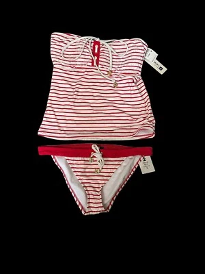Sperry Top sider 女式 Tankini 泳衣 2 件条纹 尺寸 中号/小号 红色 — 第 1/4 张图片