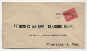 1890s Woodrow PA straightline cancel 2ct 1st bureau cover [S.1305] - Picture 1 of 3