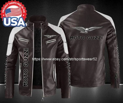 Moto Guzzi Brown Motorbike Leather Jacket In Cow Hide/5 Ce Approved Protectors - Image 1 of 3