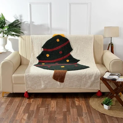 Handmade Tufted Cotton Christmas Throw– Boho Cozy Holiday Blanket for Sofa & Bed - Image 1 of 4