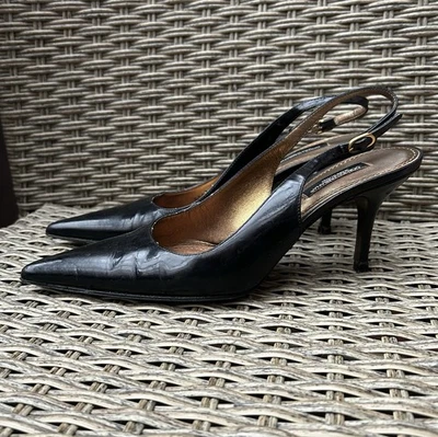Vintage Dolce & Gabbana Patent Leather Black Pointed Toe Slingback Heels Sz 36.5 - Image 1 of 4