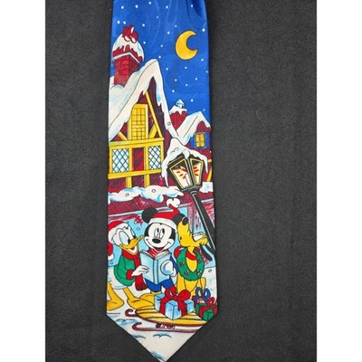 Corbata Disney Mickey Donald Duck Goofy escena navideña 100 % poliéster Foto 1 de 4