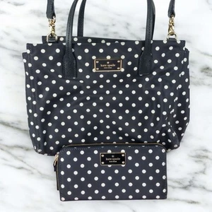 Kate Spade Women's Black & White Polka Dot Handbag with matching wallet Fashion - Picture 1 of 18