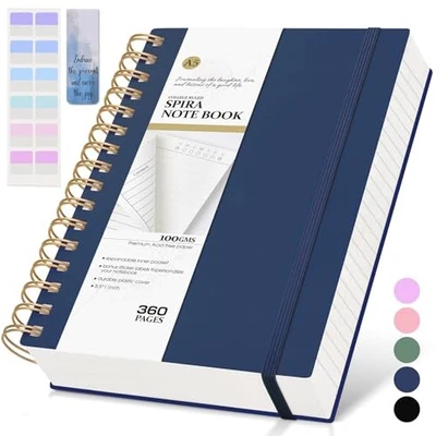 Cuaderno Espiral Diario, 360 Páginas Cuaderno Universitario Reglado, Forrado Grueso A5 Azul Foto 1 de 4