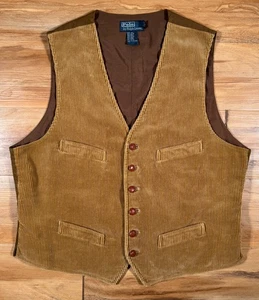 Vintage Polo Ralph Lauren braun Cord Schnalle hinten Old West Weste Vest L - Bild 1 von 7