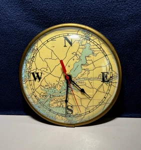 Vintage Cecil County Maryland Nautical Map Compass Clock Works Well - Picture 1 of 8