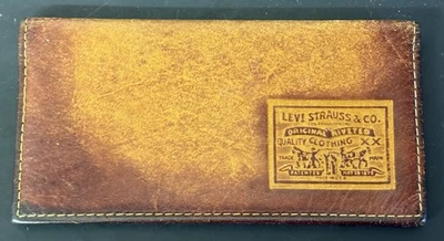 Cartera Continental Doble Plegable Larga Denim Etiqueta Naranja Cuero Levi's Genuino Vintage Foto 1 de 4