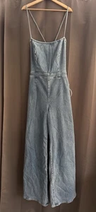 Good American Vacay Denim ärmellos Tie Back weites Bein Overall Overall Größe 6 - Bild 1 von 6