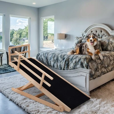 Rampa plegable de madera para perros para cama alta rampa ajustable de 5 niveles escalera antideslizante para mascotas Foto 1 de 4