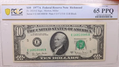 1977 A, $10 Federal Reserve Note., PCGS CU-65, PPQ., Store #GFRB026 - Image 1 of 2