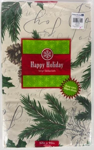 Happy Holiday Weihnachten Vinyl Tischdecke 52x90 länglich Weihnachtsbaum Geschäfte Party - Bild 1 von 4