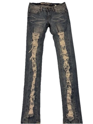 Machine Bour neuf Mode Women's Distressed Medium Wash Skinny Jeans, Size 5 - Image 1 of 4