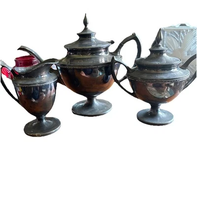 Juego de té de 3 piezas con plato de plata Sheffield reproducción vintage. Diseño clásico elegante  Foto 1 de 4