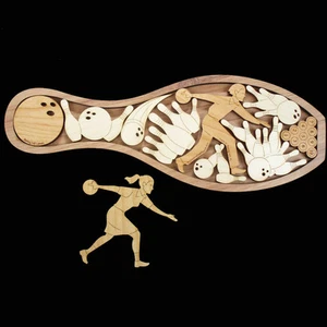 Bowling Memories wood brain teaser award puzzle Male bowler, can be laser engrav - Picture 1 of 3