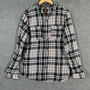 Quiksilver Shirt Mens Large Grey Black Button Up Plaid Flannel Grunge Surf - Picture 1 of 11