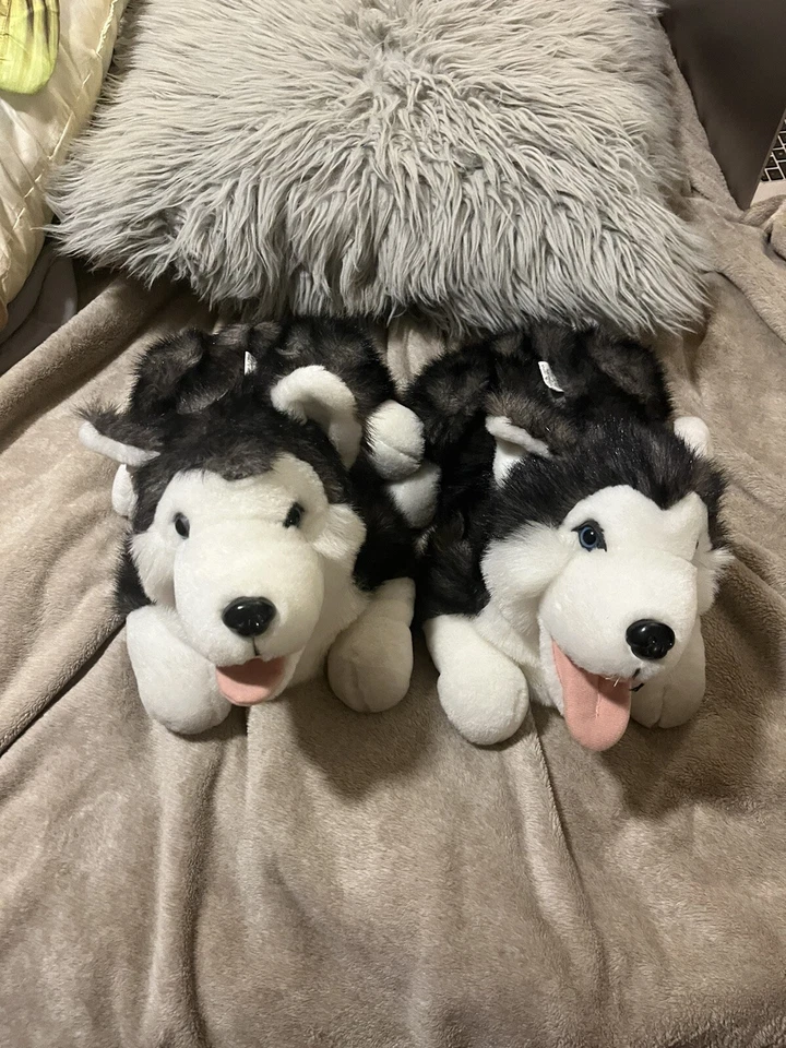 "Juego de pantuflas de felpa para perro husky Pet Parade piel sintética talla para hombre 7-9 mujer 9-10 17""" Foto 1 de 4