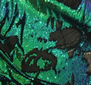 Tessuto paillettes elasticizzato reversibile sirena verde blu nero larghezza 50” 1 iarda - Foto 1 di 2