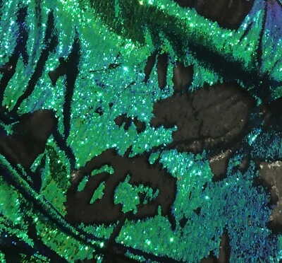 Green Blue Black  mermaid reversible Stretch sequins fabric 50” width 1 Yard - Image 1 of 2