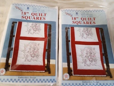 Jack Dempsey 6 Stamped White Quilt Blocks 18"X18" Mare & Colt Embroidery Lot Of2 - Image 1 of 3