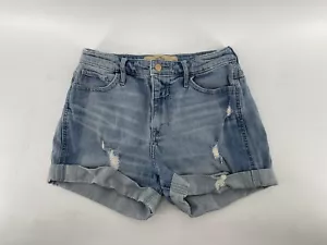 Pantaloncini jeans elasticizzati Hollister High Rise Boyfriend donna taglia 3/4 W26 blu - Foto 1 di 8