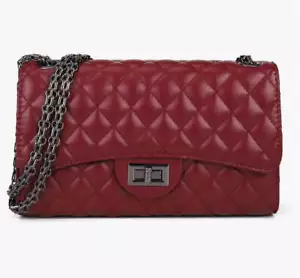 Quilted Leather Crossbody Purse for Women Trendy Ladies Shoulder Bag with Chain - Picture 1 of 21