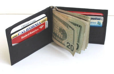 MEN's LEATHER SPRING MONEY CLIP THIN BIFOLD WALLET  Plain Credit Card Holder New - Image 1 of 4