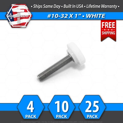 THUMB SCREW DEPOT #10-32 x 1" Thumb Screw Stainless Steel - White Round Knurled Knob - USA
