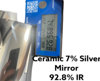 One Way MIRROR Tint Silver 7% 60"x 10' Feet Window Film Ceramic 92.8% IR   - Image 1 of 2