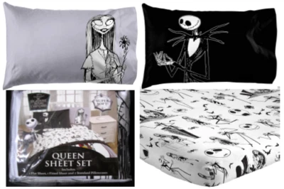 DISNEY NIGHTMARE BEFORE CHRISTMAS JACK SKELLINGTON GOTHIC LOVE QUEEN SHEET SET - Image 1 of 4