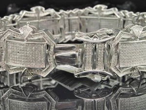 Mens Full White Diamond Bracelet Bangle Tennis XL Pave Link Design 5.16 ct. 24mm - Picture 1 of 6