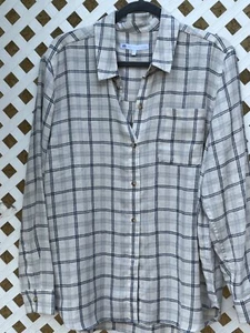 Southern Tide L cream/grey Plaid Long Sleeve button Front Top - Picture 1 of 4