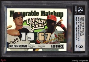 2003 Topps Tribute Match-Up Yastrzemski Lou Brock BAT JERSEY RELIC BGS 9 MT /150