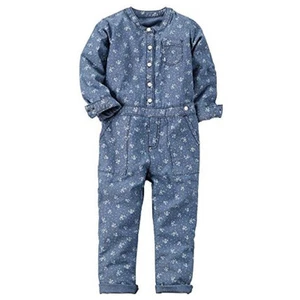 Carter's Girls Long Sleeve Button-Front Chambray Floral Print Jumpsuit (Kids 7) - Picture 1 of 1