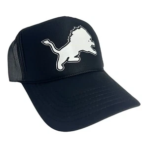 NEW DETROIT LIONS MOTOR BLACK HAT 5 PANEL HIGH CROWN TRUCKER SNAPBACK RETRO - Picture 1 of 3
