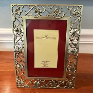 Philip Whitney Ltd Brass Maple Leaf Frame Black Velvet Back Image 4 X 6” New - Picture 1 of 9