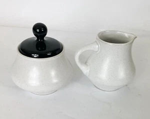 NORITAKE Folkstone China Creamer & Sugar Bowl w Lid Black Speckled Pattern Japan - Picture 1 of 16