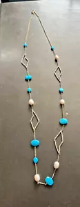 NEW ALEXIS BITTAR GOLD PLATED LONG CHAIN NECKLACE FAUX TURQUOISE & CRYSTALS 42" - Picture 1 of 7