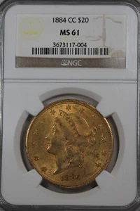 1884-CC  20.00  NGC MS 61 TWENTY DOLLAR Gold Piece - Picture 1 of 2
