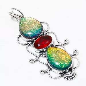 Triplet Opal, Red Garnet Gemstone 925 Sterling Silver Jewelry Pendant 2.40" - Picture 1 of 3