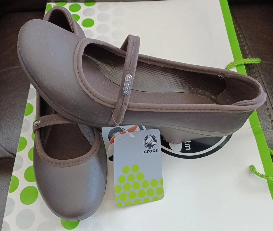 CROCS CASEY GINGER LEATHER WEDGE MARY JANE non-slip WORK SHOE~Brown~Women 10~NEW - Image 1 of 4