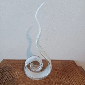 Vintage 90s Murano Dancing Flame White Sparkle Ribbon Sculpture Art Glass 12" - Picture 1 of 13