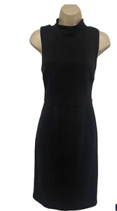Boden Pencil Dress US 8 UK 12 Black Pique Mock Neck Sleeveless Stretch straight - Picture 1 of 9