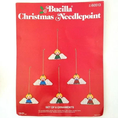 Bucilla Navidad Aguja Ángeles 6 Adornos Plástico Lona Kit 60513 Vintage Foto 1 de 4