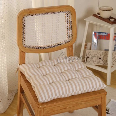 Seat Cushion with Ties - Striped Chair Pillow -Natural French Style Heavy Weight - Image 1 of 4
