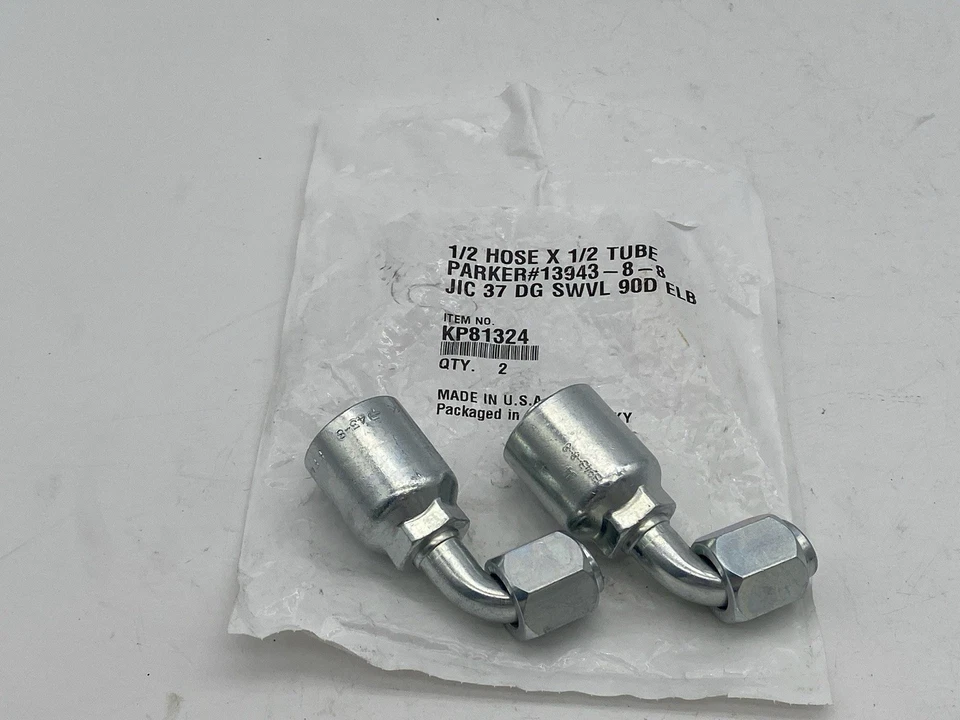 BAG OF 2 Parker Hydraulic Hose JIC Swivel 90 Degree Elbow 1/2" ID 1/2" KP81324 - Image 1 of 4