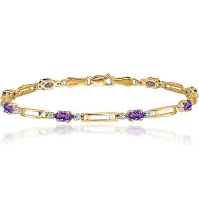 10K Solid Yellow Gold Diamond Amethyst Tennis Bracelet - Image 1 of 4