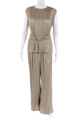 Conjunto de top y pantalón Max Mara para mujer plisado trenzado cuello corbata beige talla N Foto 1 de 4