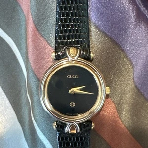 GUCCI 4500L Black Dial Silver & Gold Plated Ladies Watch - Picture 1 of 14