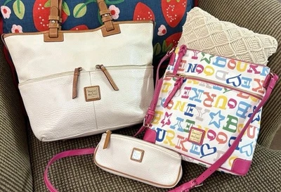 Dooney Bourke Bundle Lot White Tote Rainbow Pink Doodle Graffiti Crossbody - Image 1 of 4